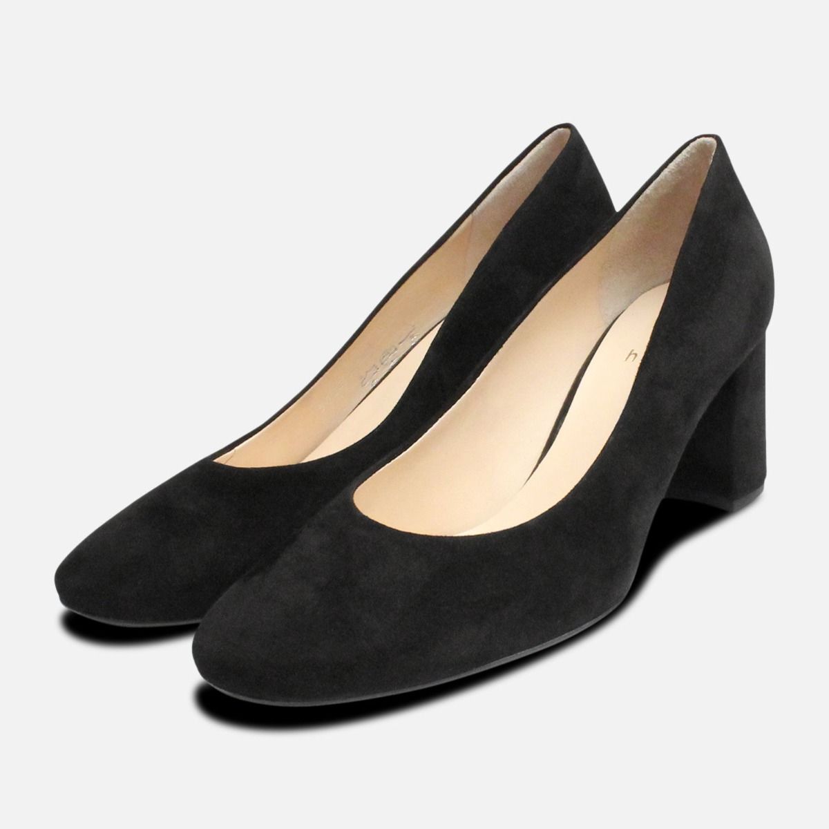 Black Suede Hogl Ladies Block Heel Shoes