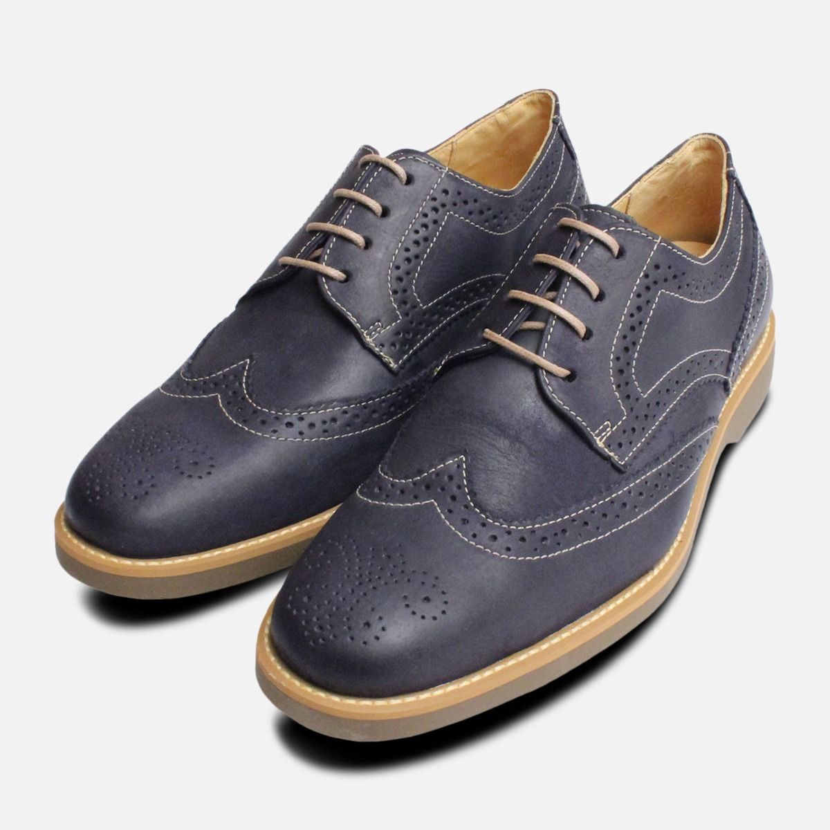 Navy Blue Mens Brogues Rubber Sole 