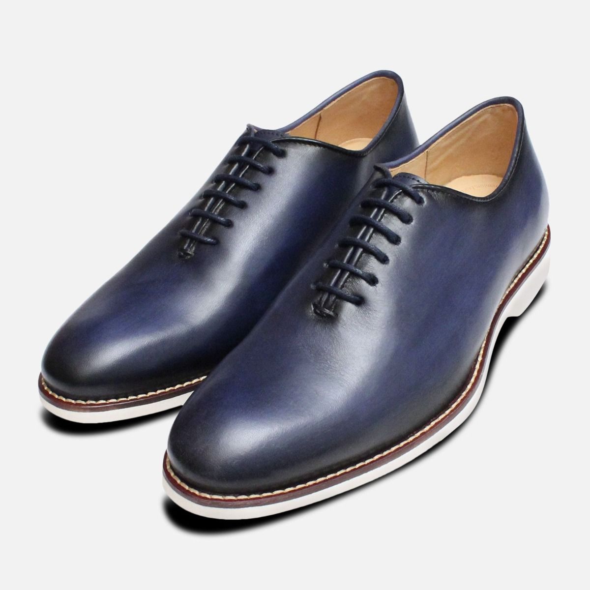 Navy Blue Wholecut Oxford Shoes by 