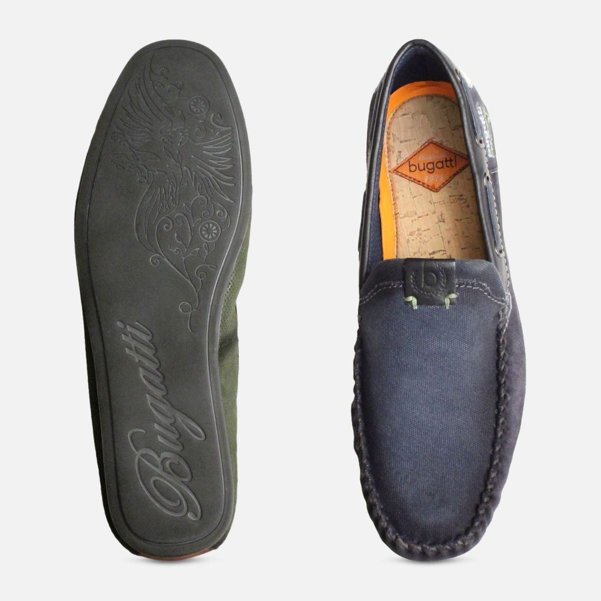 Smoked Bugatti Loafers in Navy Blue Canvas