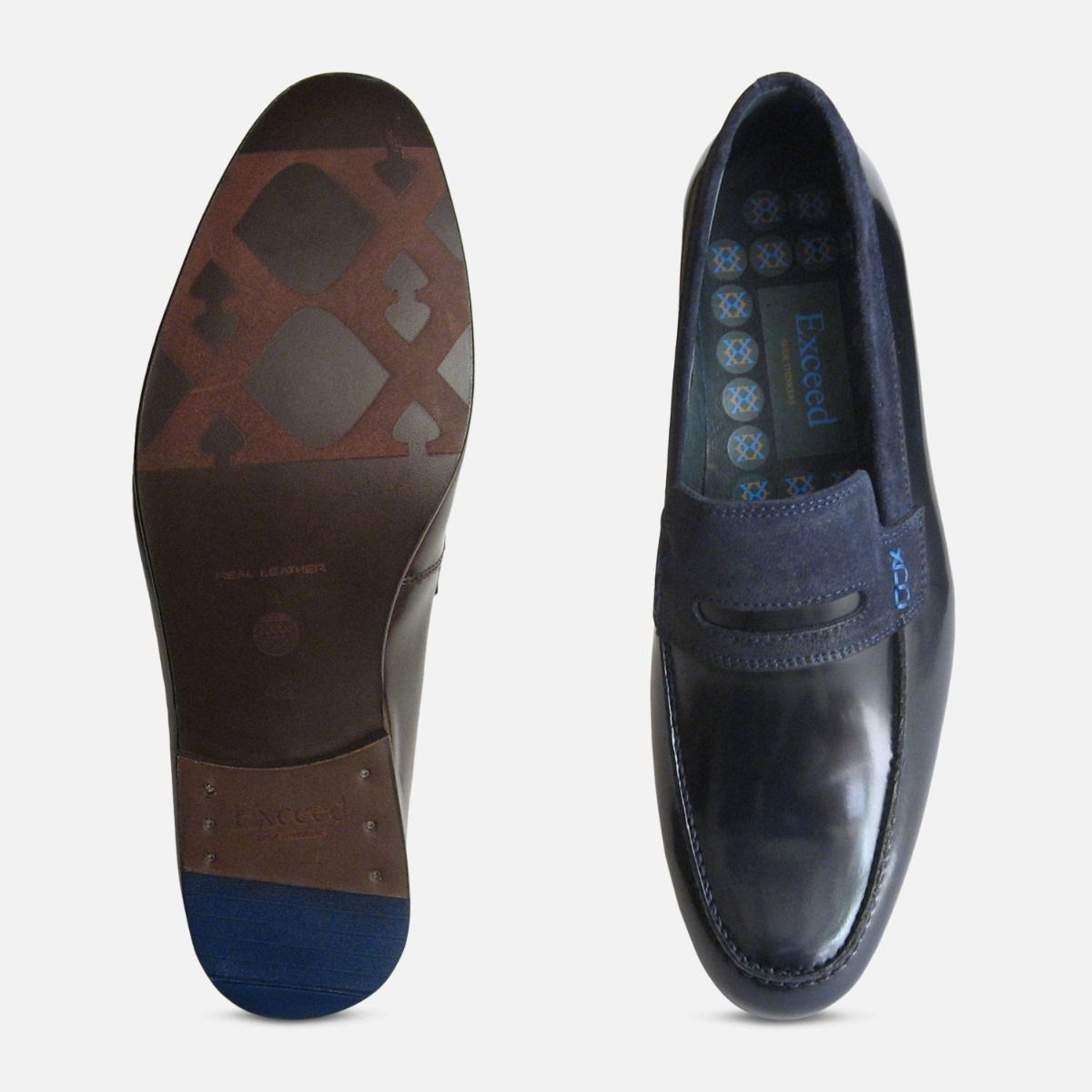 navy blue designer loafers
