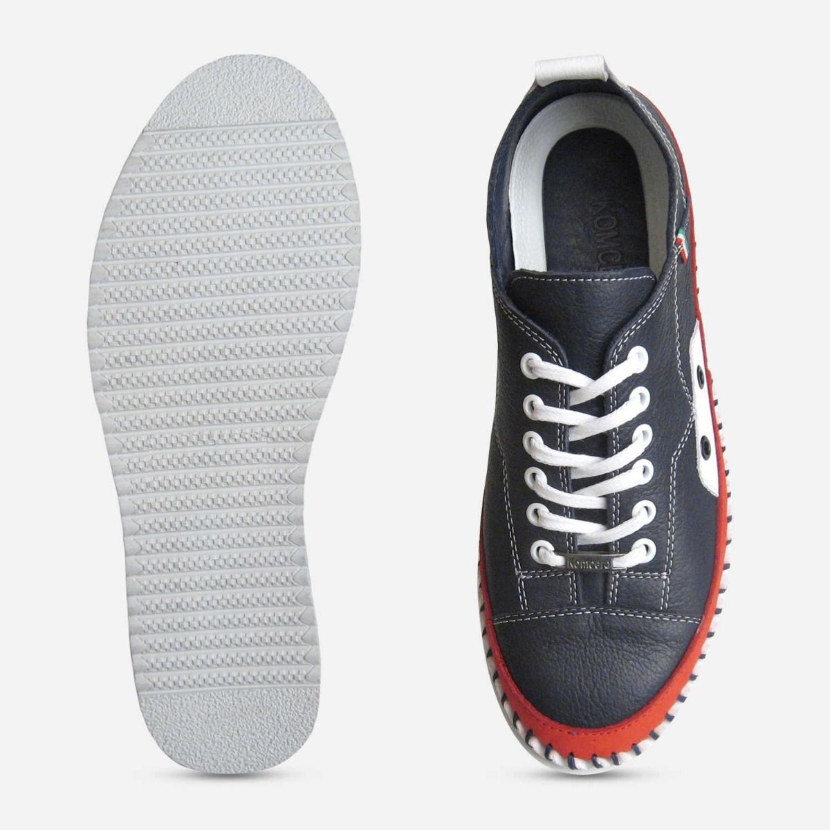 Navy Blue \u0026 Red Lace Up Whipstitch Sneakers