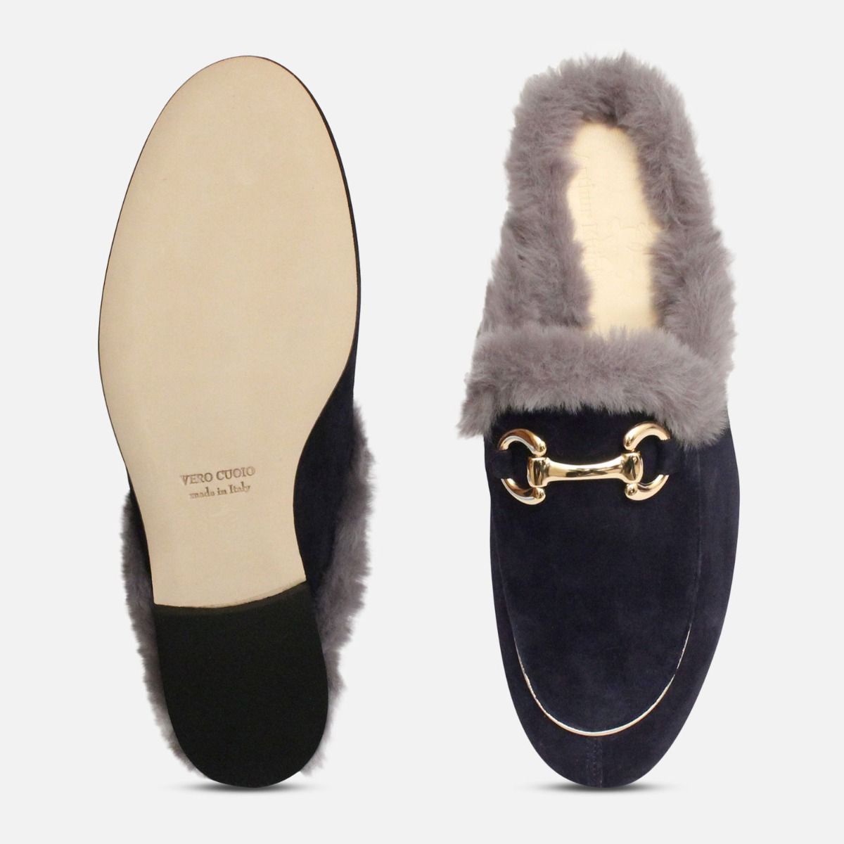 Velvet Fur Italian Backless Loafers in 