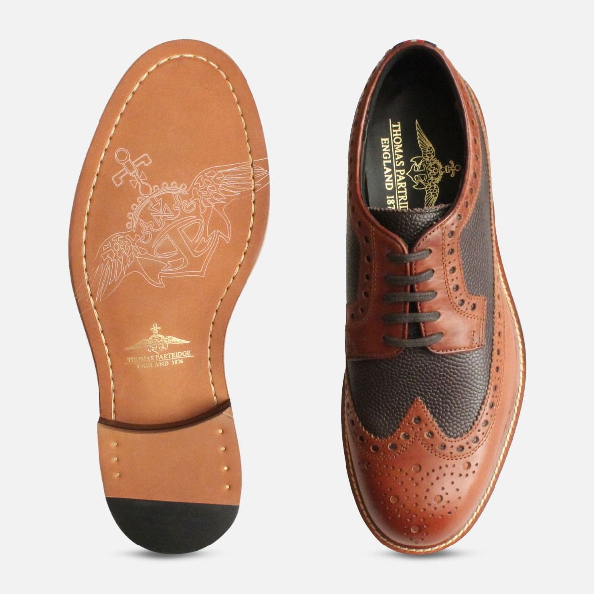 Tan Wingtip Two Tone Brogues by Thomas 