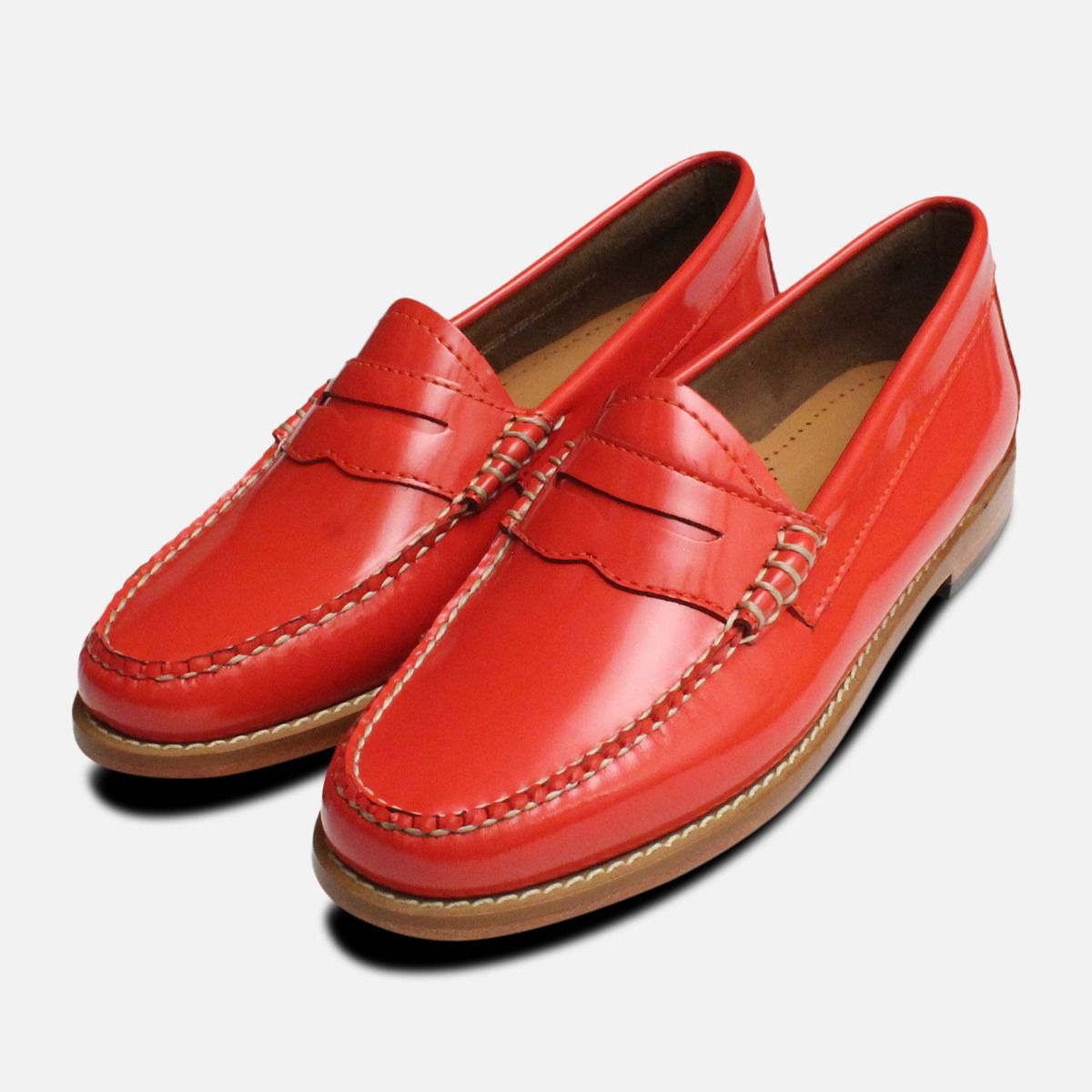 red leather loafers ladies