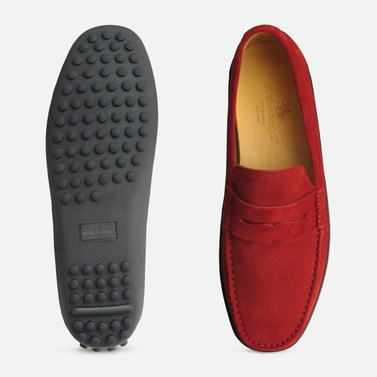red suede driving shoes