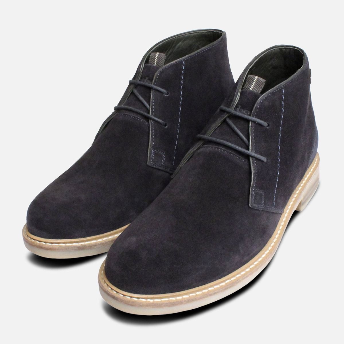 Navy Blue Suede Barbour Chukka Boots