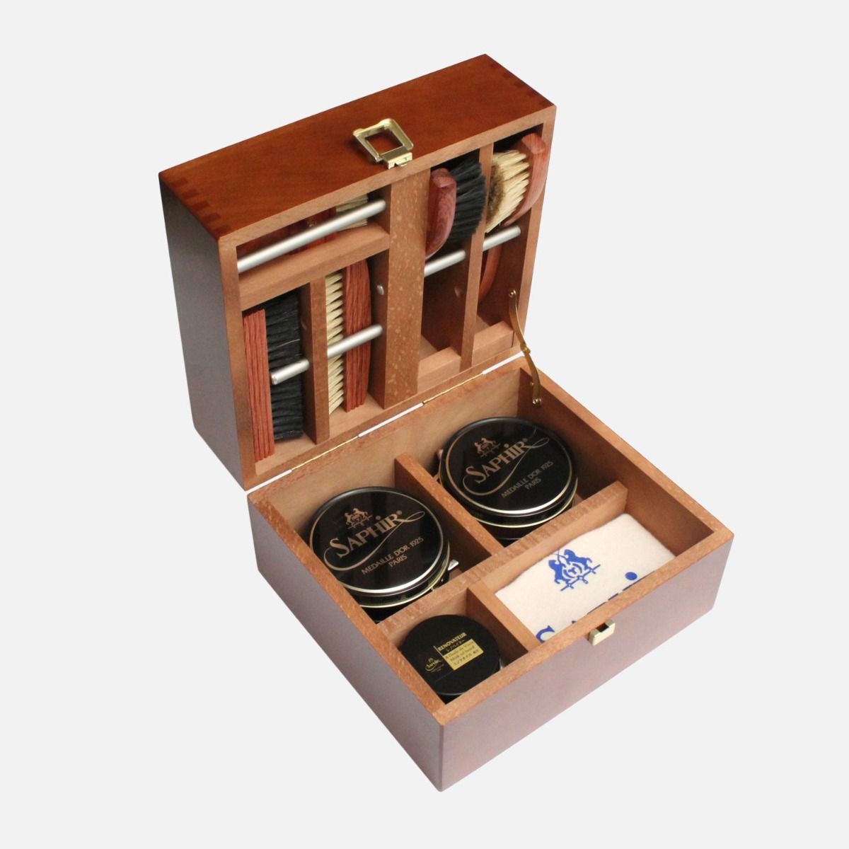 shoe care kit wooden box