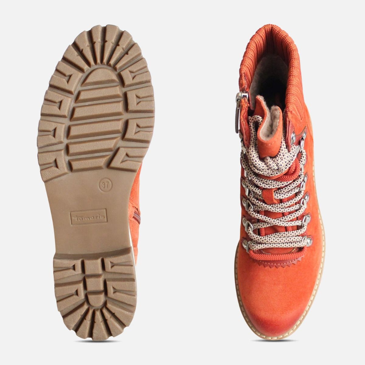 let Antologi Afgang Tamaris Exclusive Rust Suede Womens Lace & Zip Boots