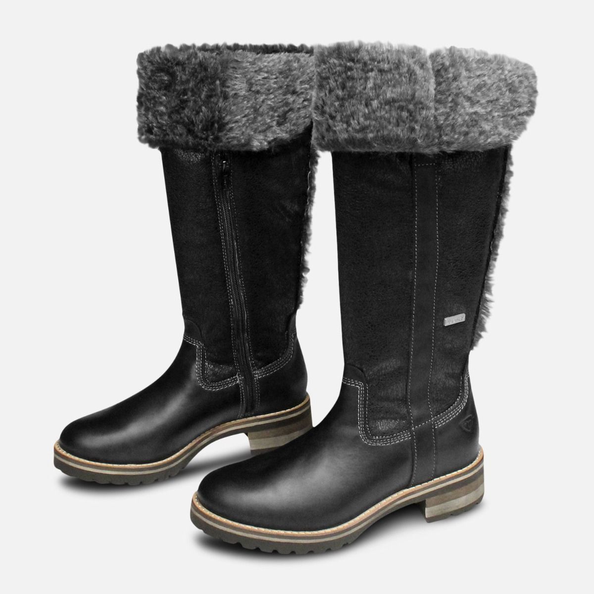 Summen efterligne Ombord Black Warm Fur Lined Tamaris Long Boots with Duo Tex