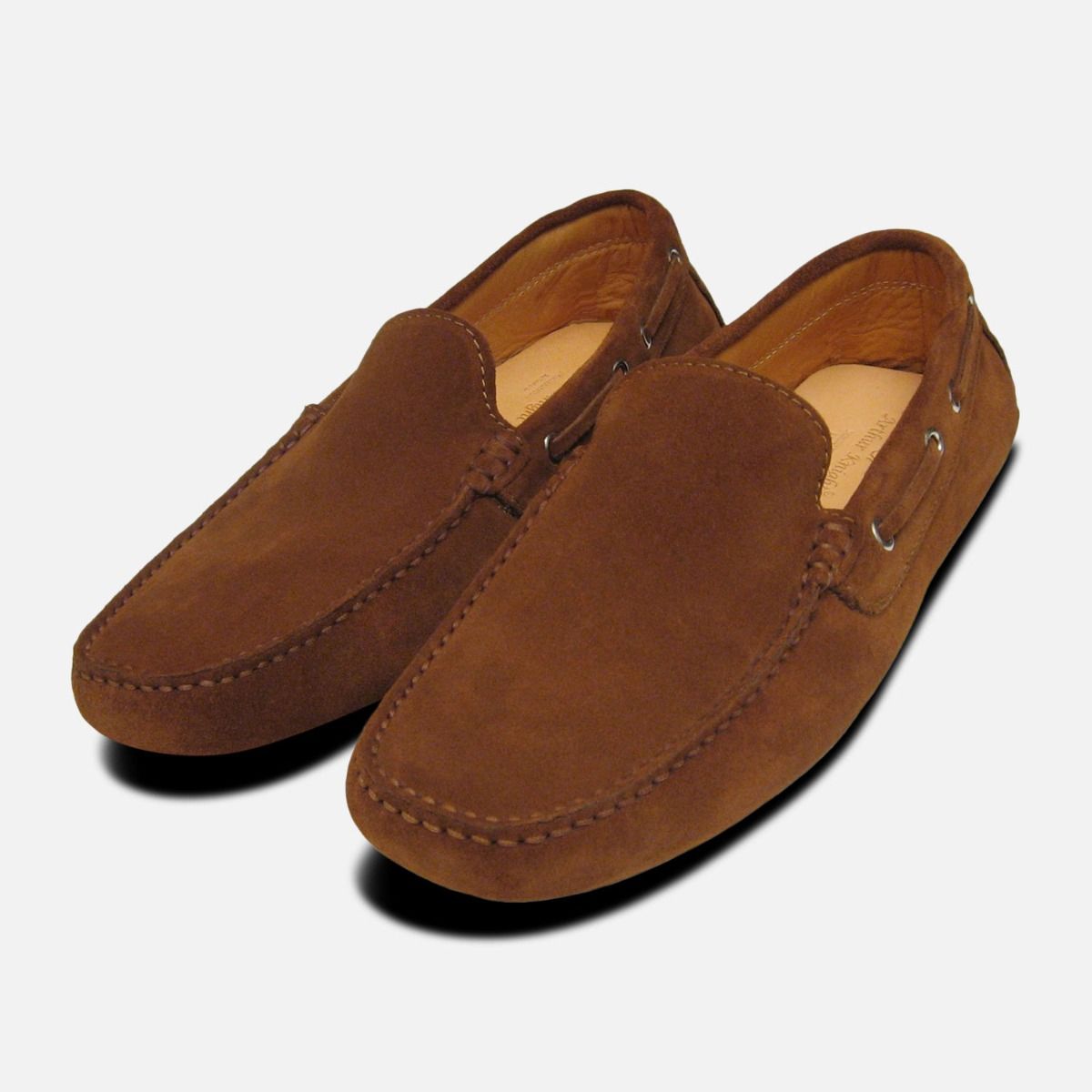 Mens Driving Shoes Tobacco Suede Moccasins