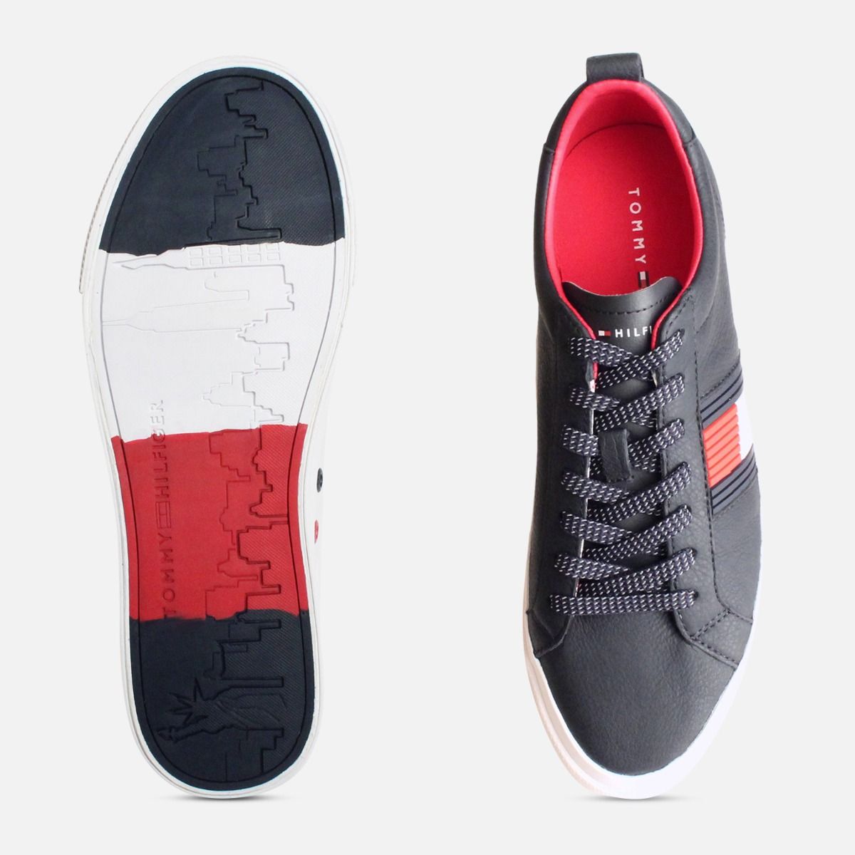 tommy hilfiger black & red flag detail sneaker trainers