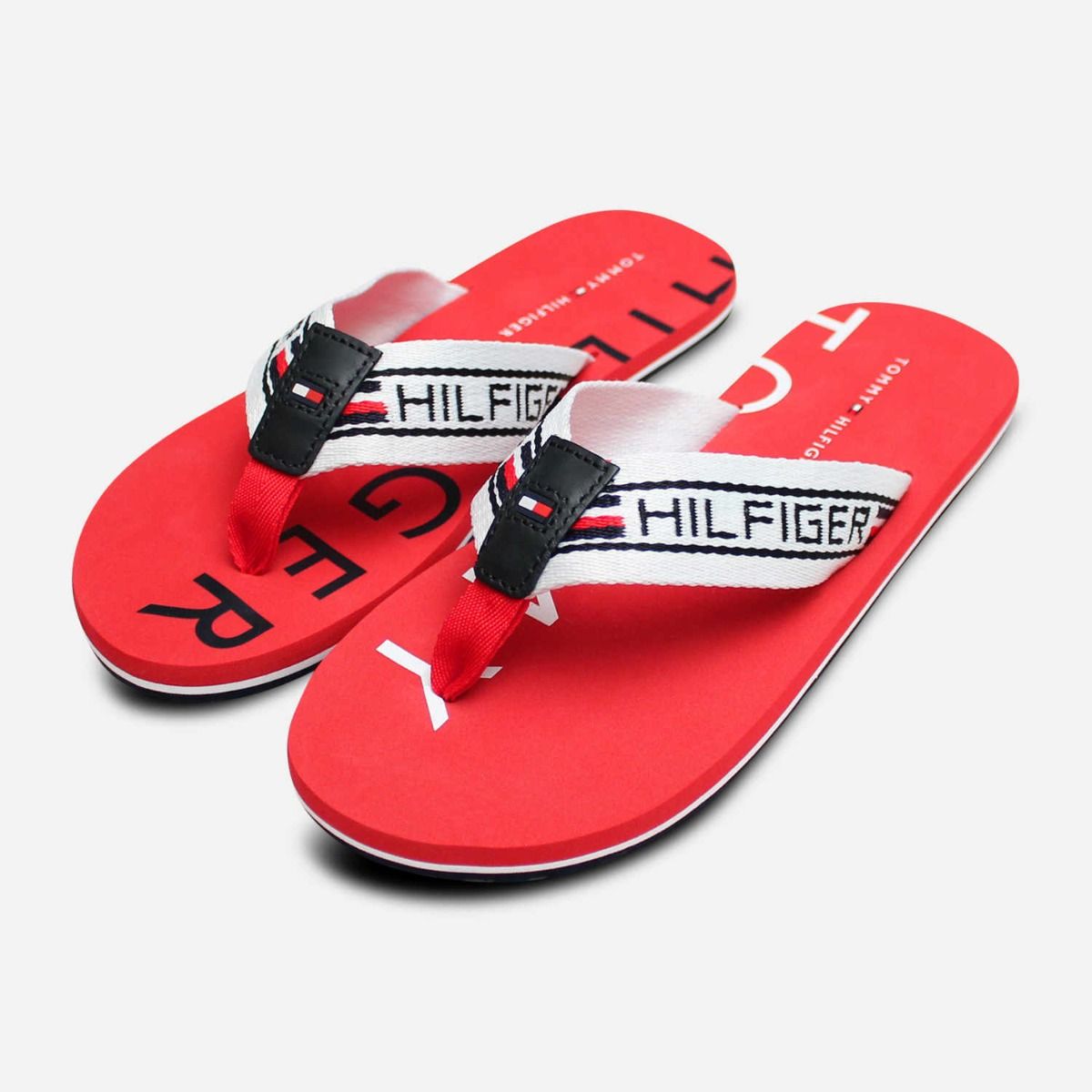 red designer flip flops