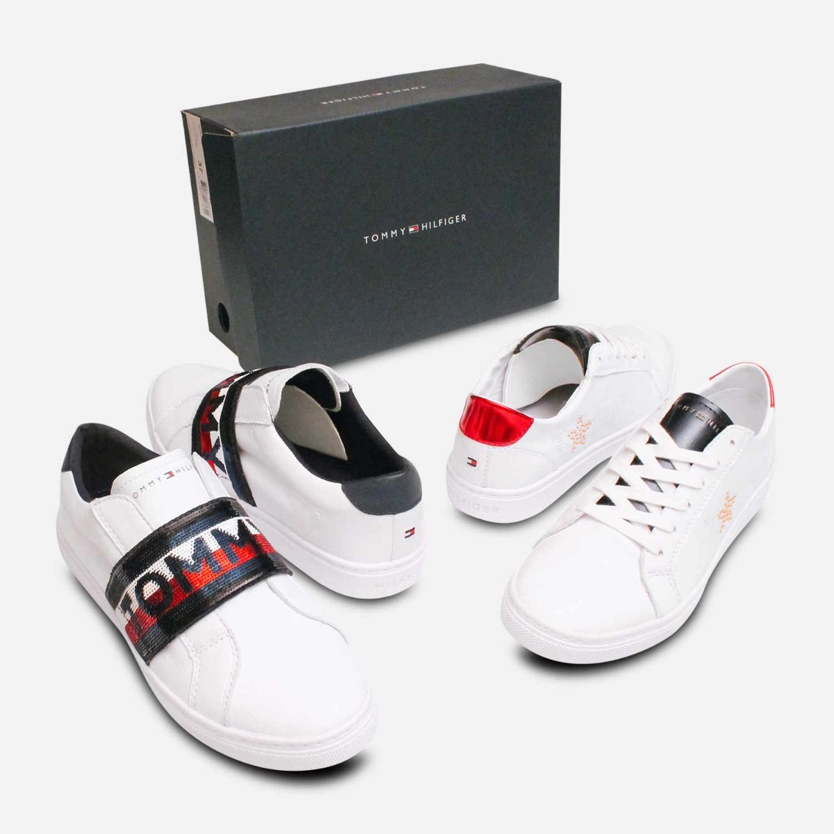 tommy hilfiger white and gold sneakers