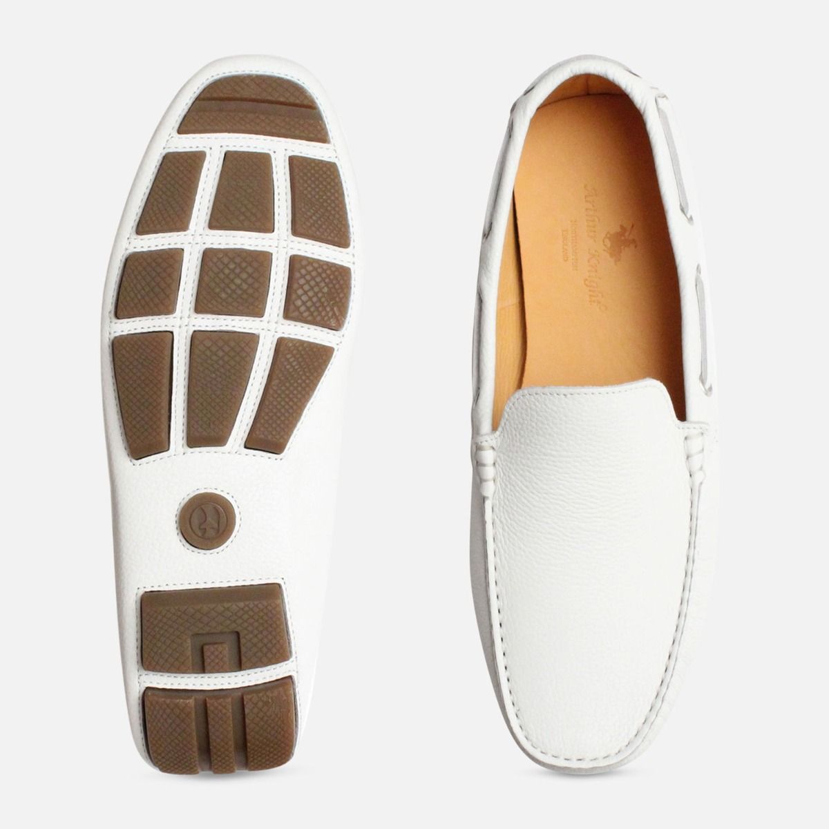 White Leather Mens Driving Shoe Moccasins