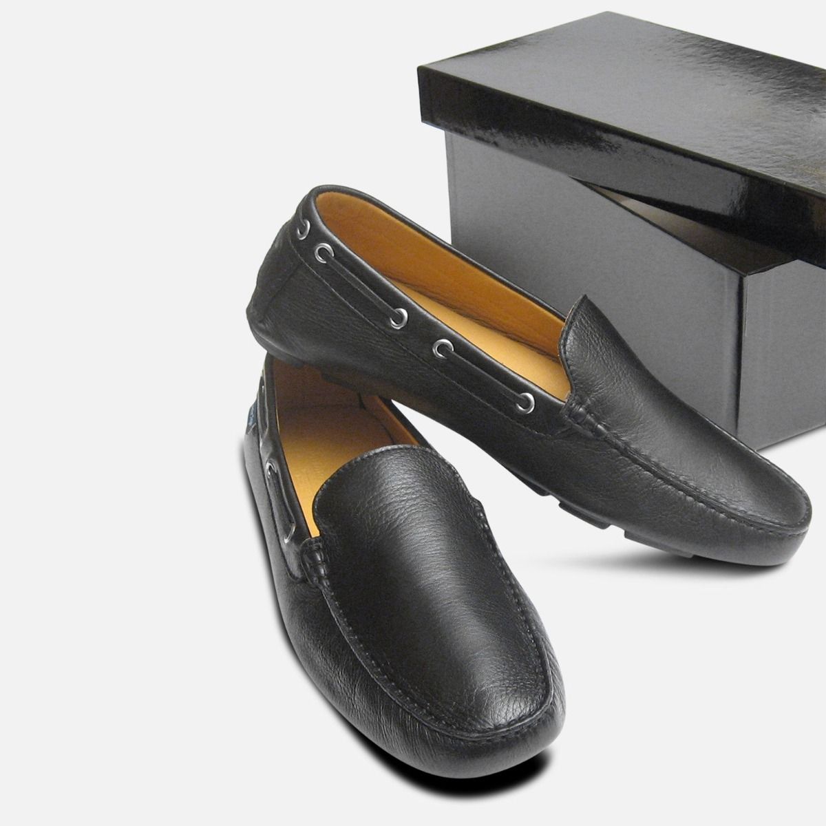 Black Leather Italian Driving Shoe Loafers For Men 3 