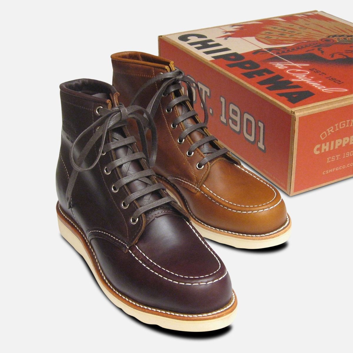 Chippewa Shoes Tan Renegade Leather 1901M22 Vibram Sole Moc Toe Boots