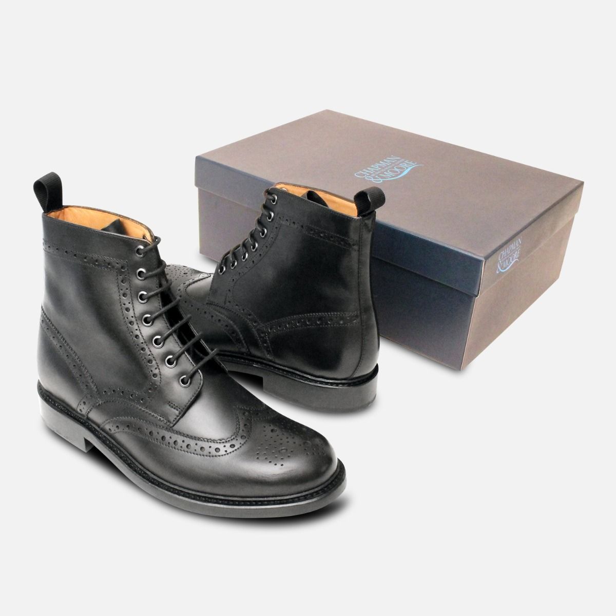 Black Goodyear Welted Brogue Chapman Country Boots