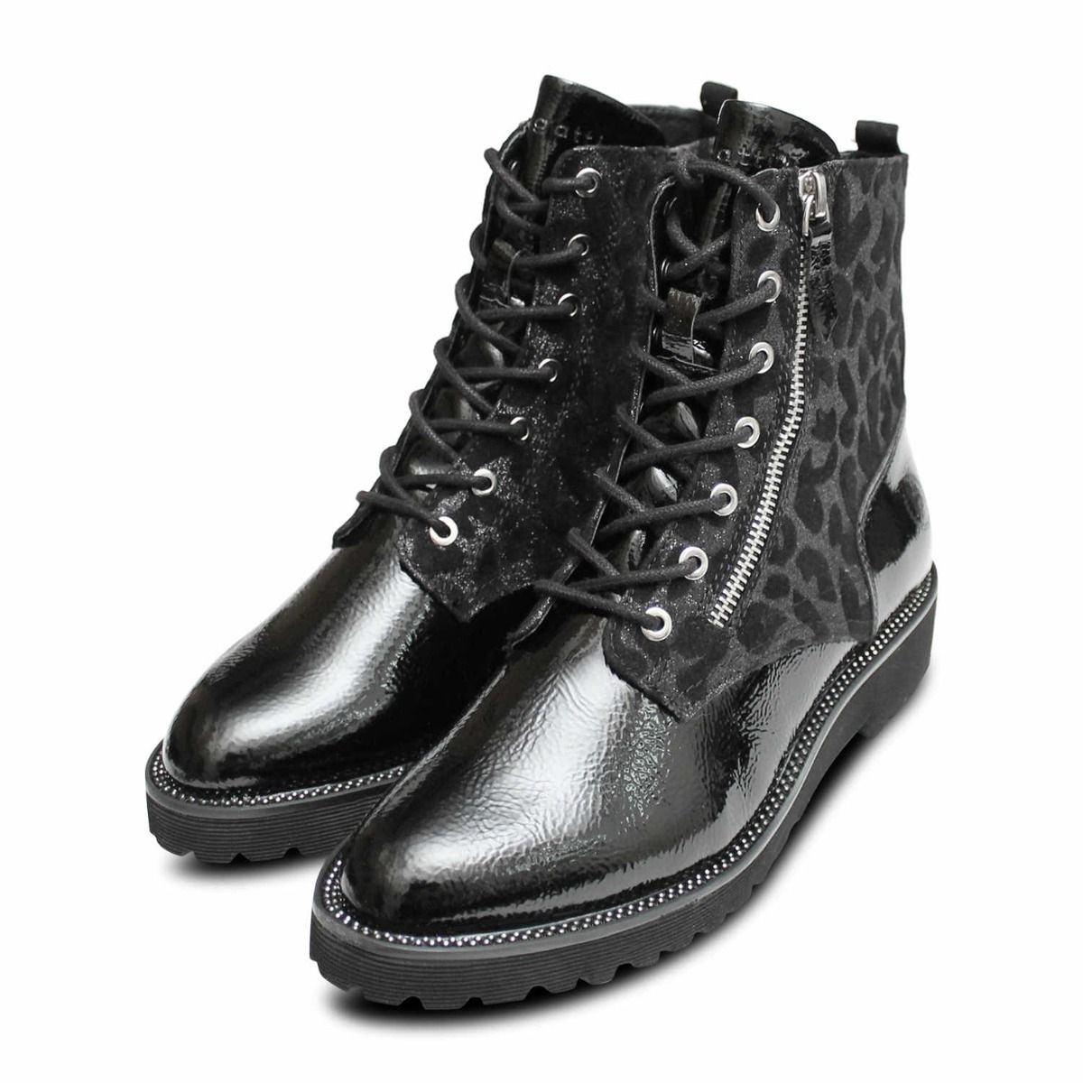 ladies black patent flat lace up shoes