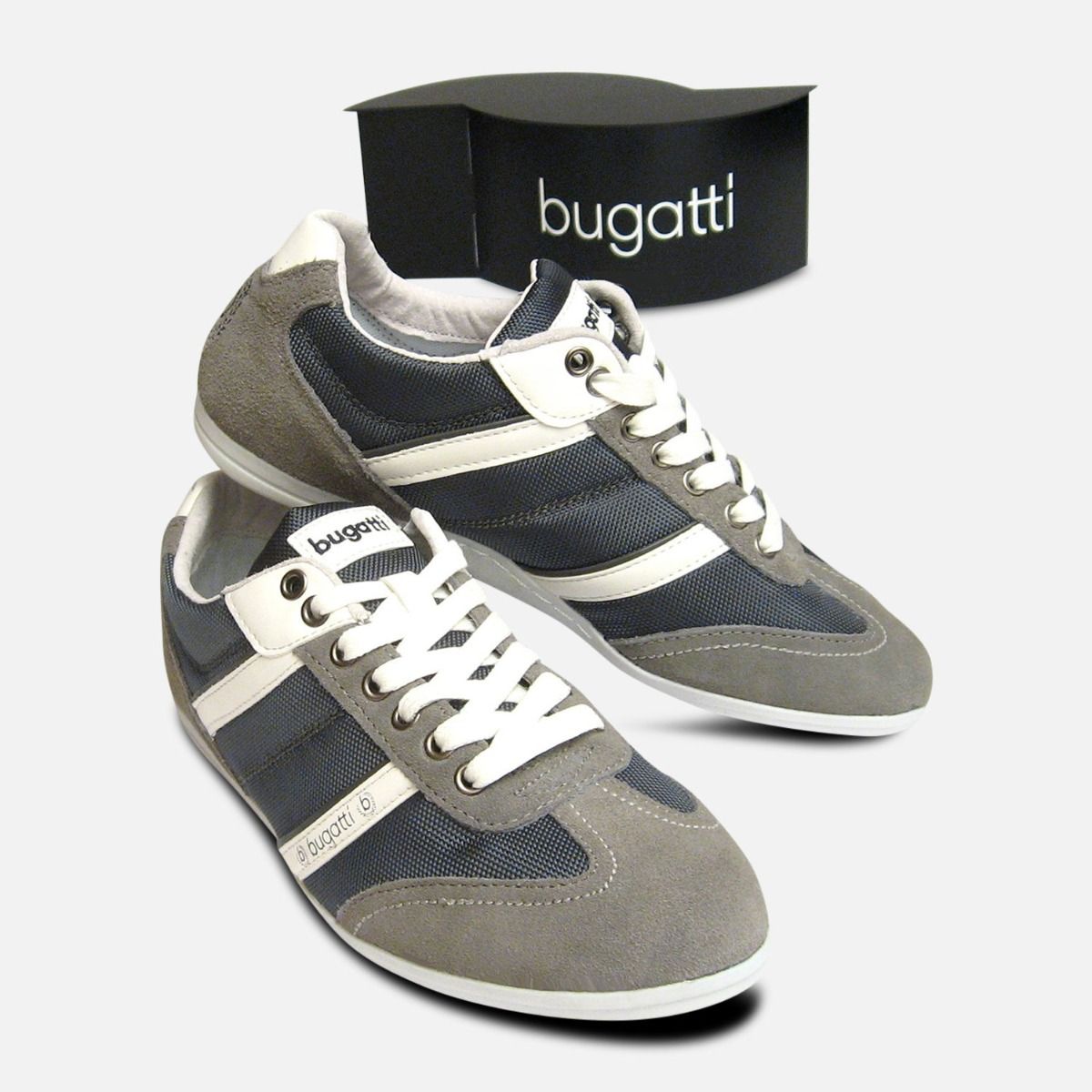 Mens Bugatti Sneakers in Grey Suede Leather Designer Trainers
