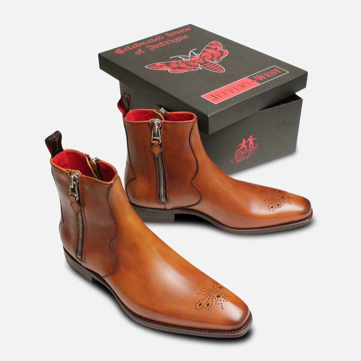 Twin Zip Jeffery West Brogue Boots in Mahogany