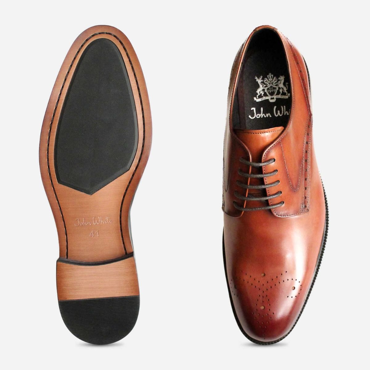 John White Formal Derby Brogue Shoes in Tan Leather