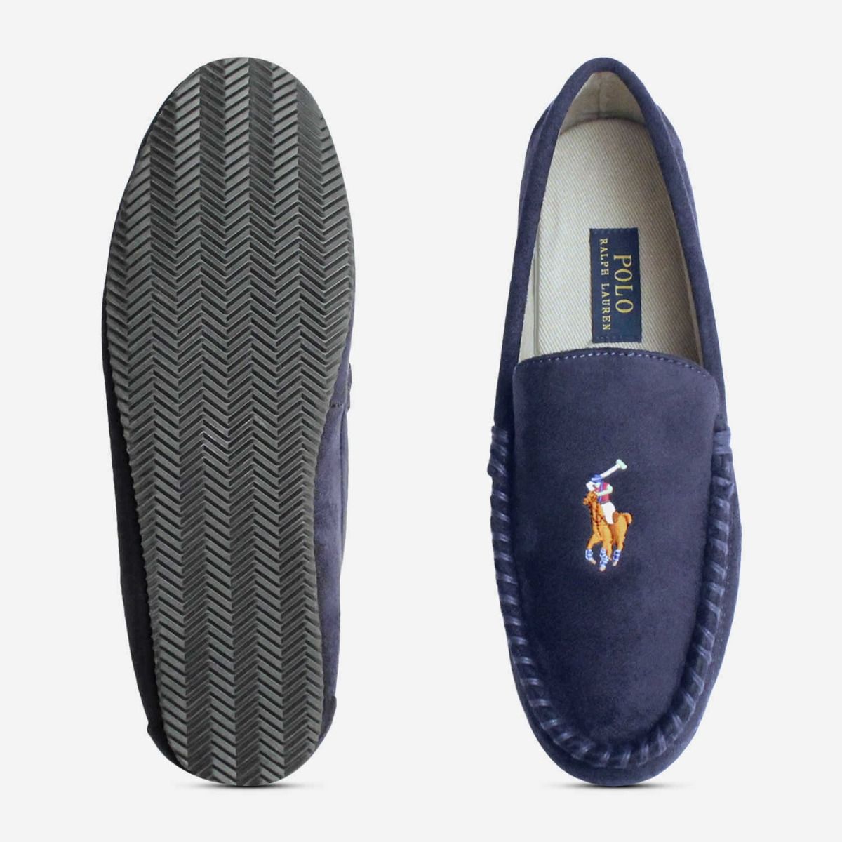 Ralph Lauren Navy Blue Slippers with Multi Colour Polo Logo
