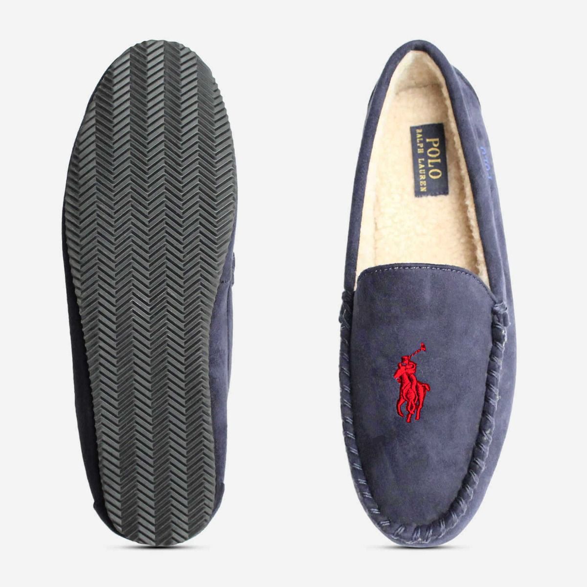 Ralph Lauren Polo Navy Blue Mens Slippers with Warm Lining