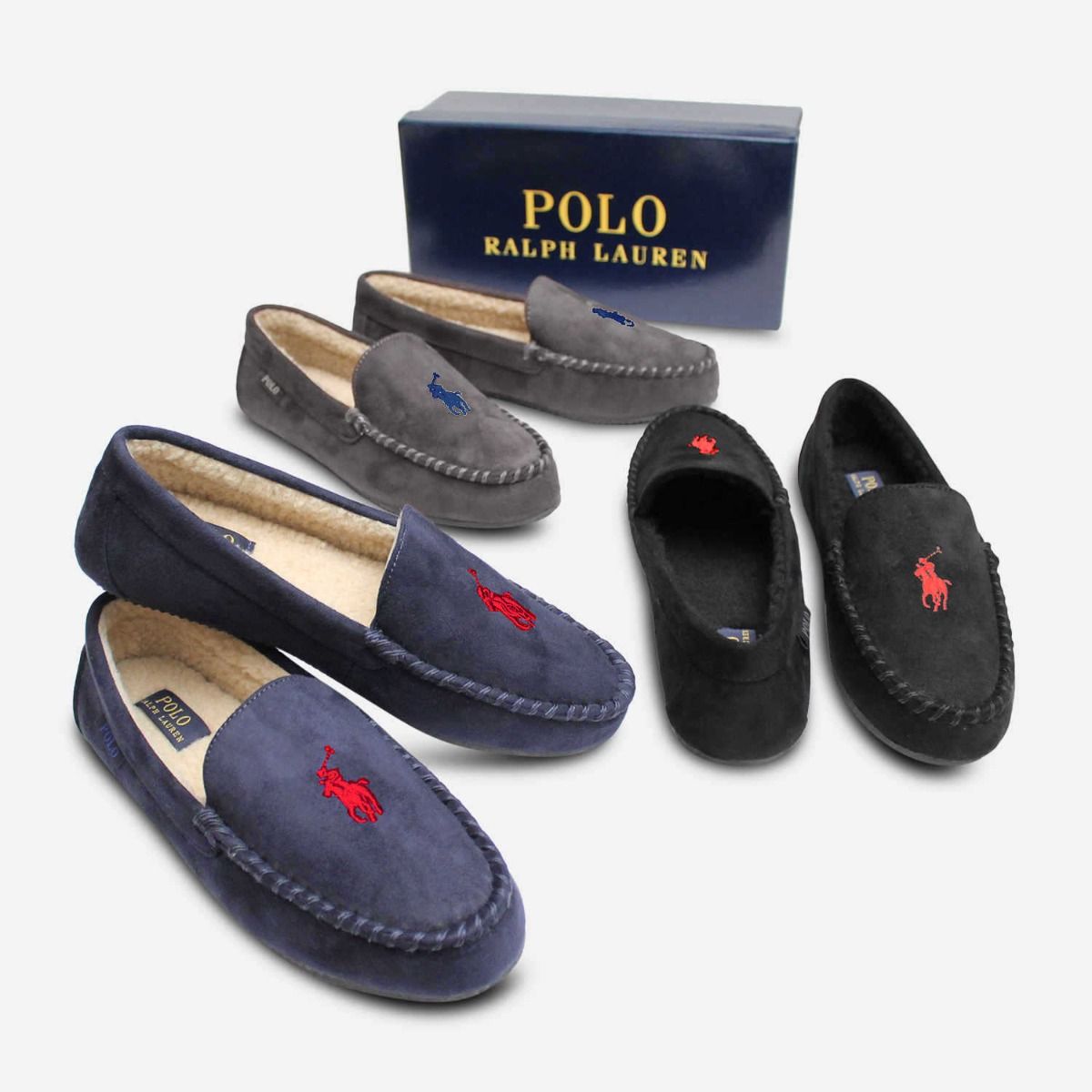 Ralph Lauren Polo Navy Blue Mens Slippers with Warm Lining