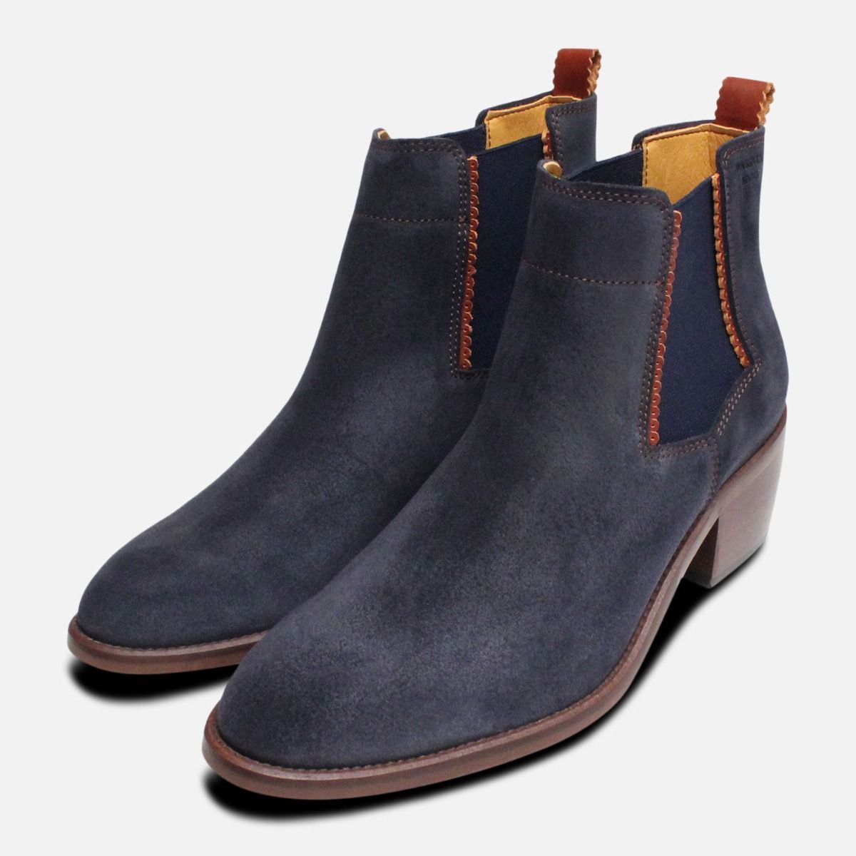 Cuban Chelsea Boots in Navy Blue Suede