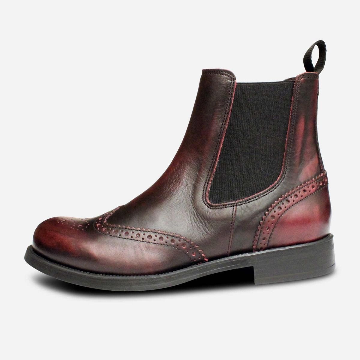 Designer Burgundy Ladies Italian Chelsea Boot Brogues