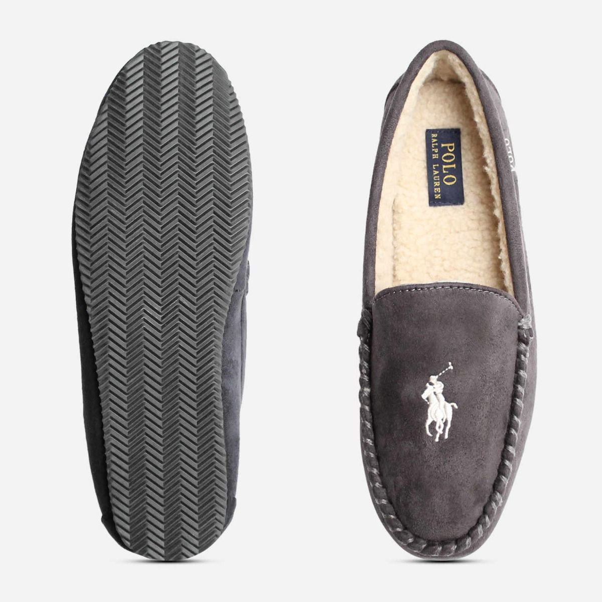 Ralph Lauren Polo Mens Slippers in Grey with Warm Fur Lining