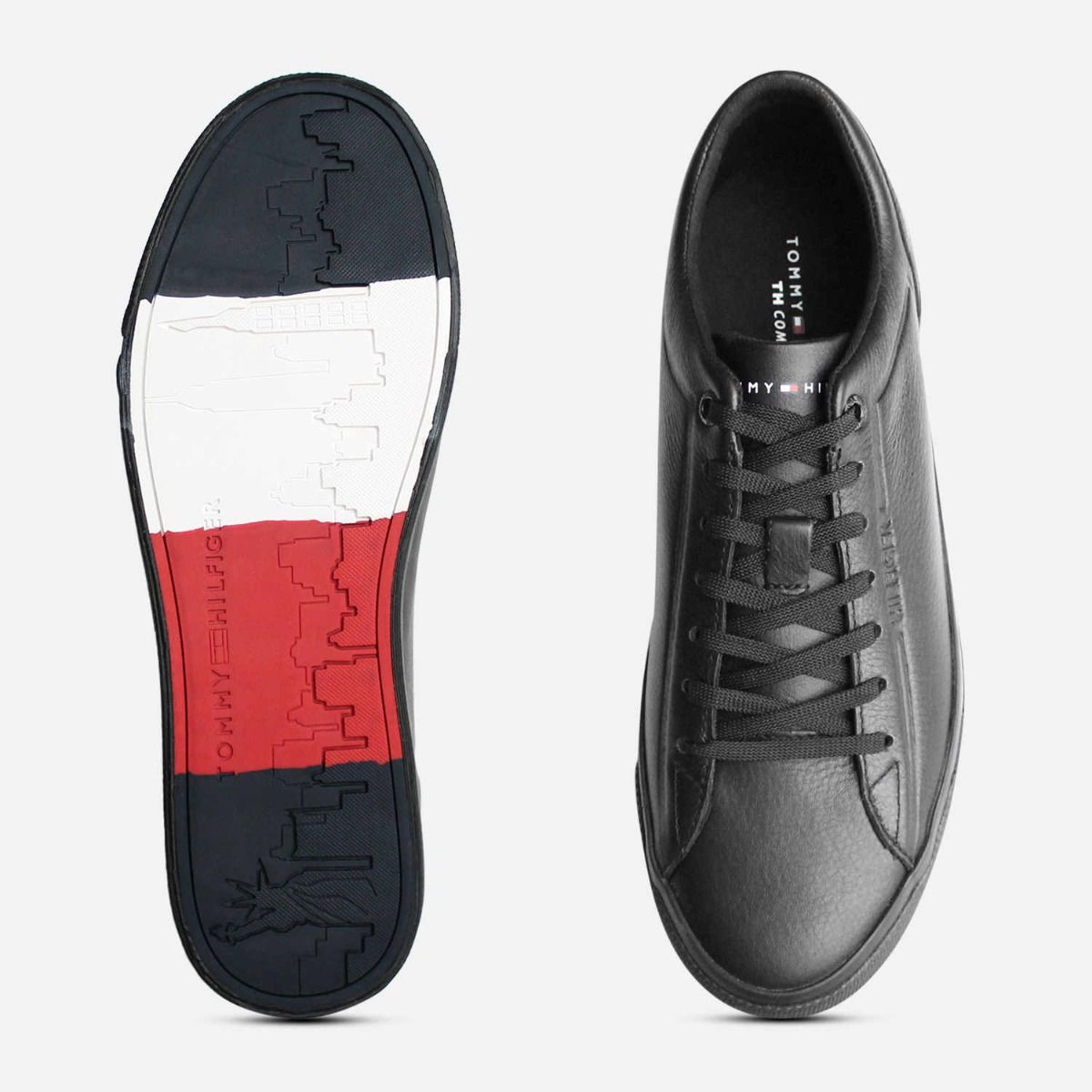 Premium Black Leather Lace Up Tommy Hilfiger Trainers