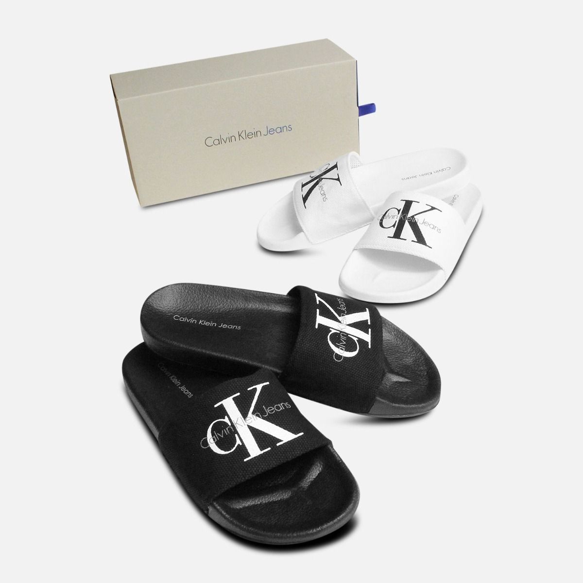 Calvin Klein Viggo Slides in Black Canvas Sandals