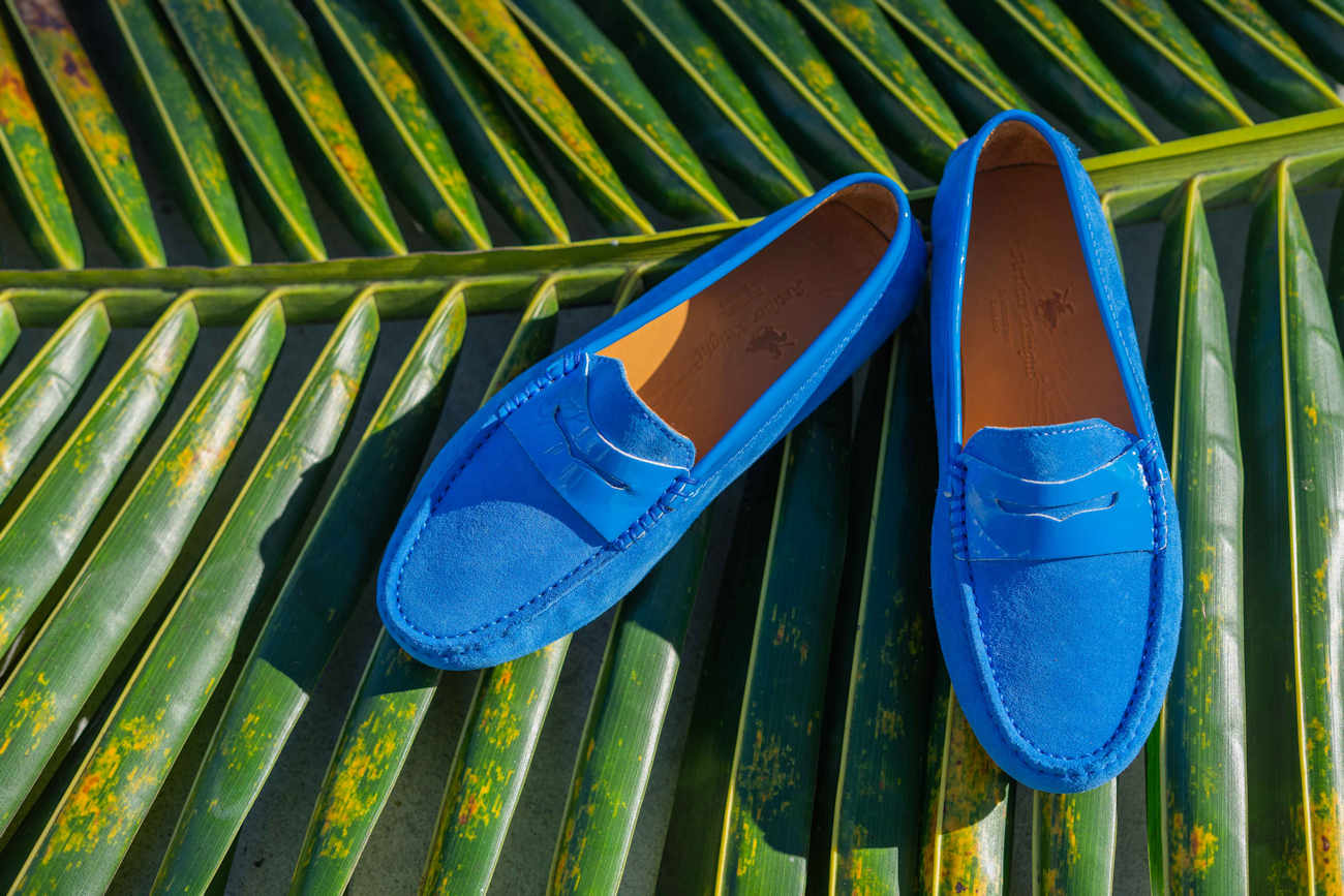 Blue Suede & Patent Arthur Knight Ladies Italian Driving Shoe Moccasins