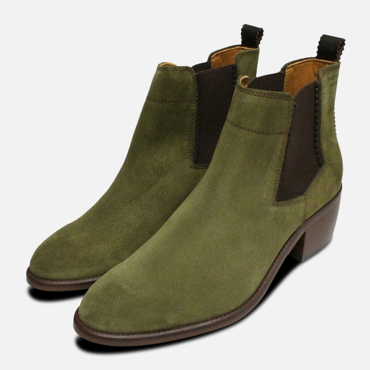 Cuban Heel Chelsea Boots in Moss Green Suede | eBay