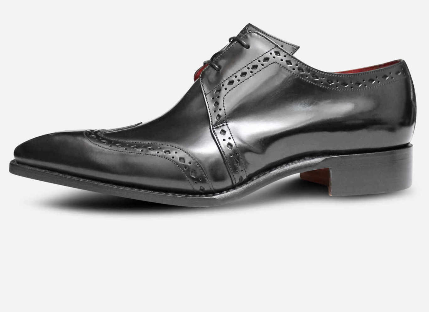 Jeffery West Black Polished Red Sole Brogue Dress Shoes