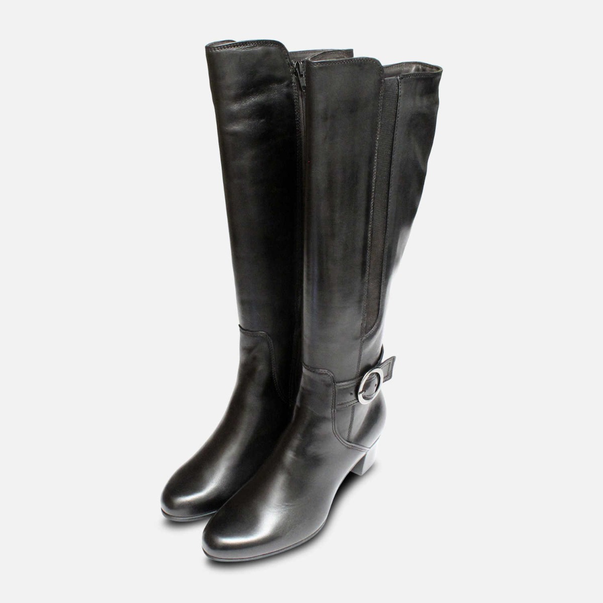 Tamaris Black Leather Knee High Boots 