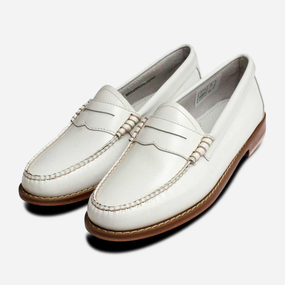 White Leather Ladies Bass Penny Loafers | eBay