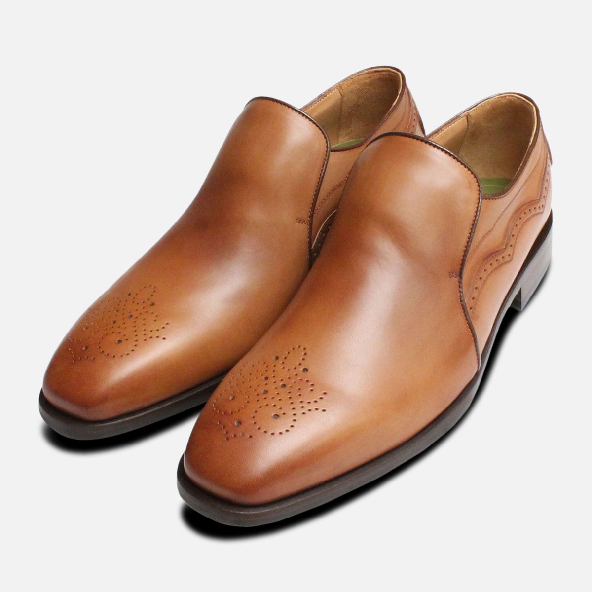 Tan Leather Italian Loafers for Men by 