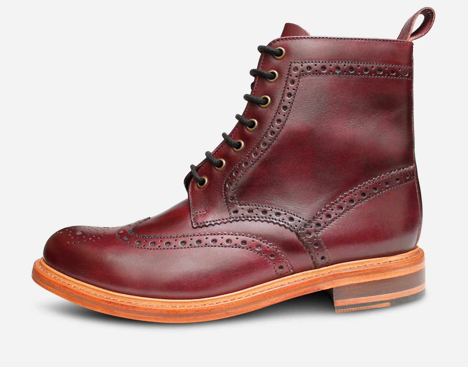 Mens burgundy 2025 brogue boots