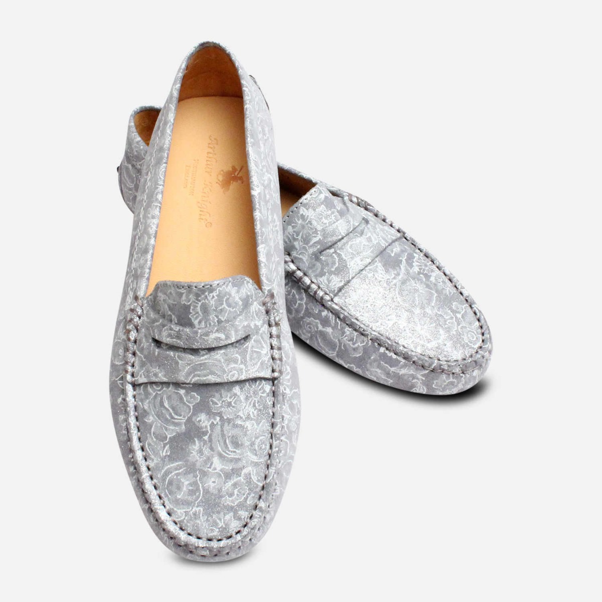 Damen Silber Blume Italienische Fahren Schuhe Mokassins Ebay
