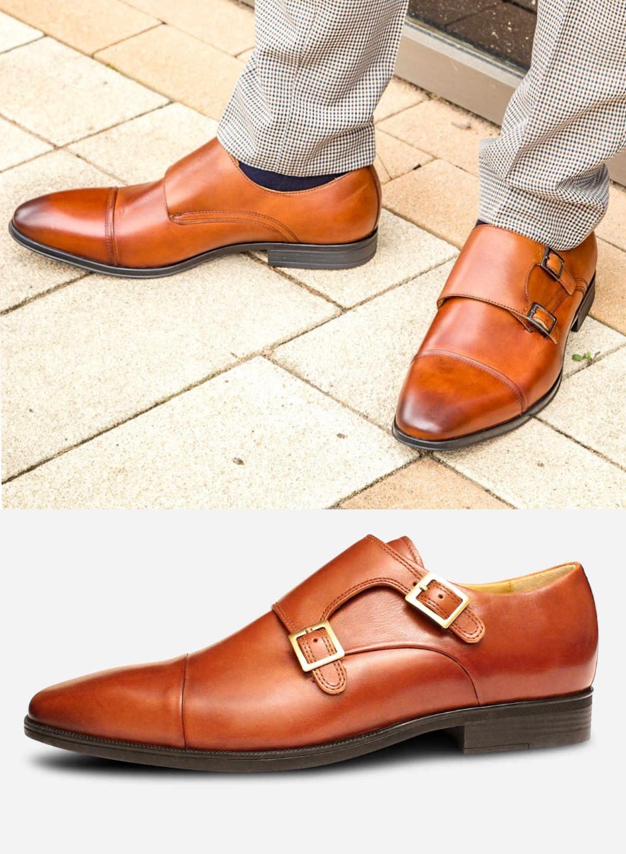 Steptronic Double Buckle Monk Strap Tan Comfort Shoes