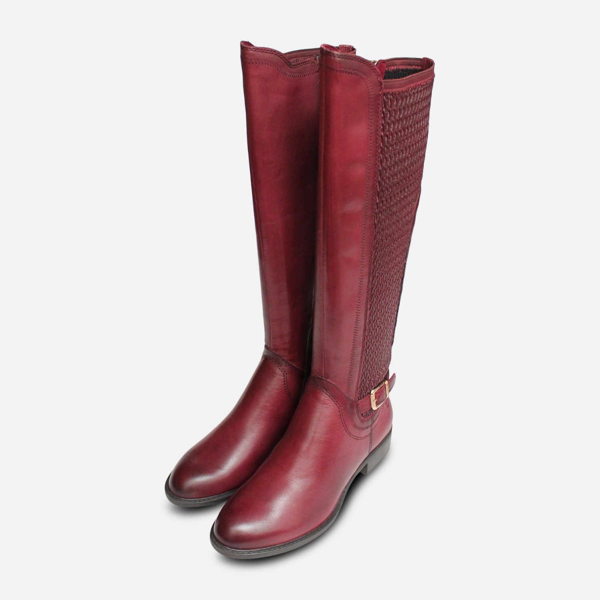 burgundy high boots