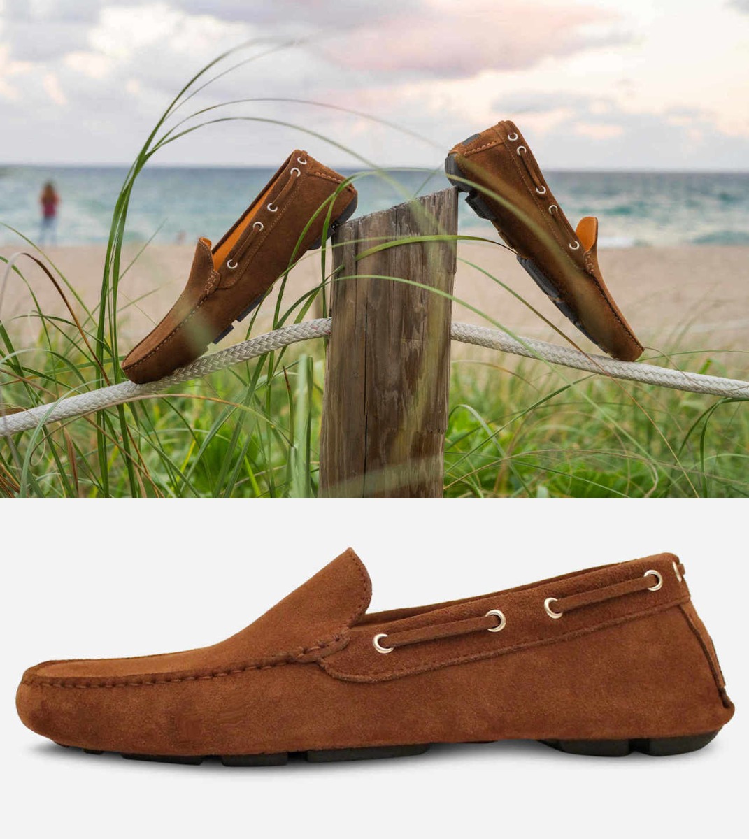 Mens Driving Shoes Tobacco Suede Moccasins