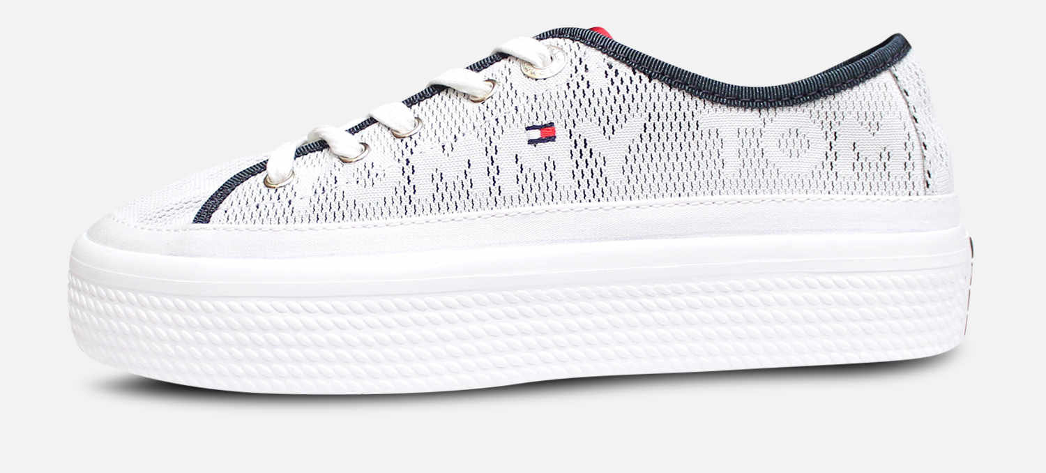 tommy hilfiger white & navy flatform flag sneaker trainers