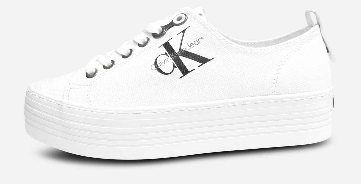 calvin klein zolah white canvas flatform trainers