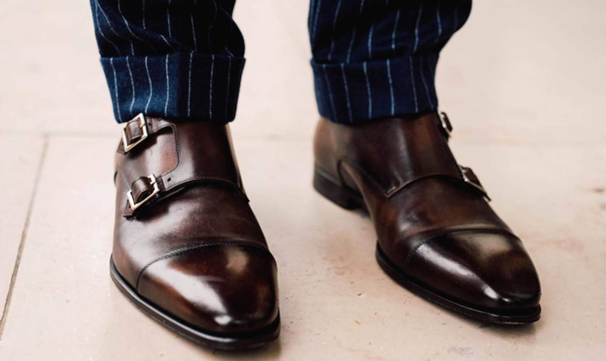 Brown Double Buckle Monk Strap Shoes